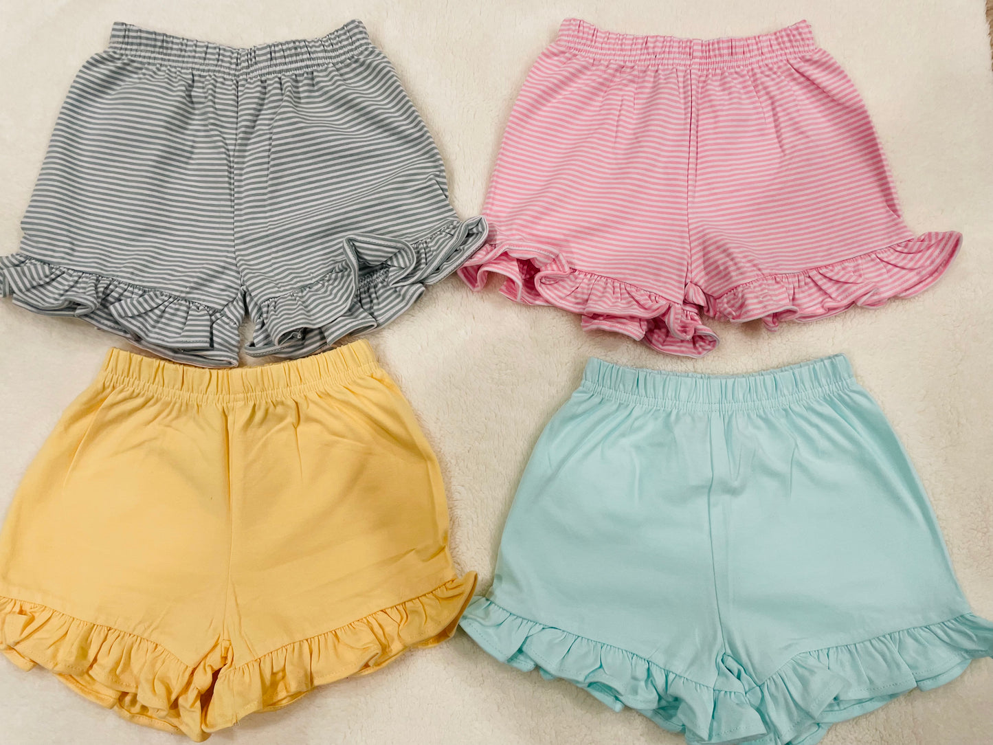 Ruffle Shorties (Sage Stripes)
