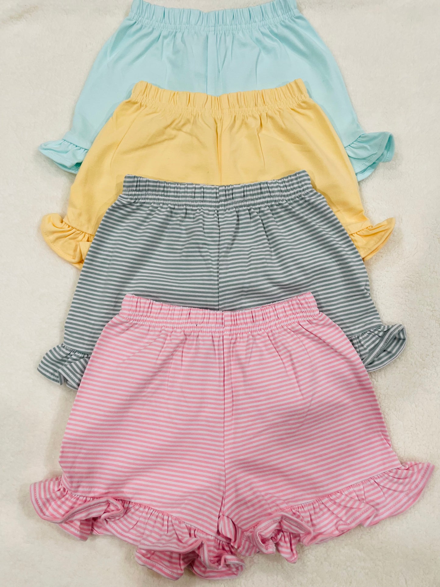 Ruffle Shorties (Sage Stripes)